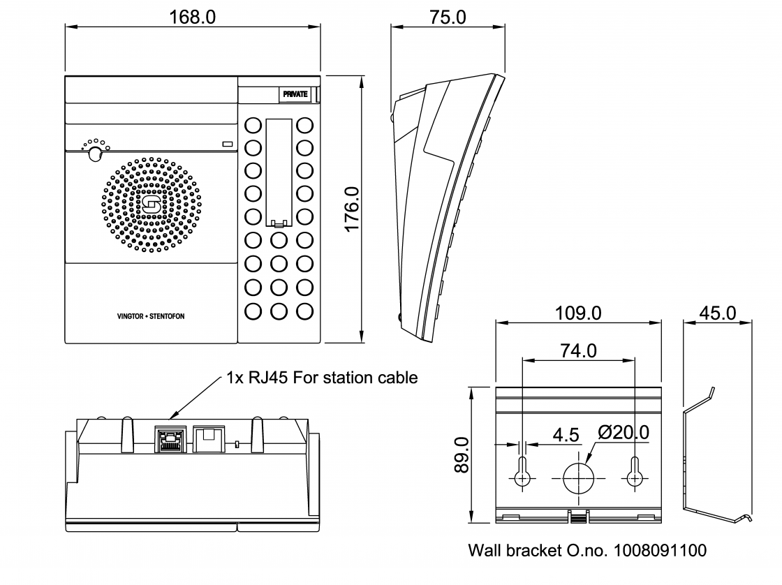 Desk or Wall Master Intercom Station – 1007036210 Dimensions